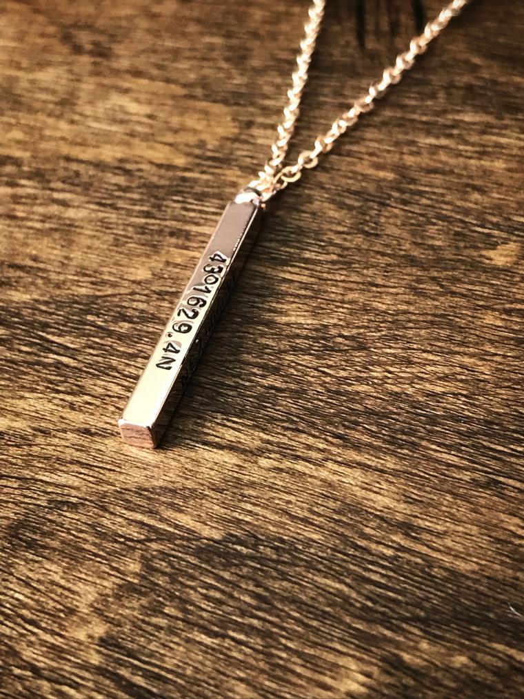 Black Hills Coordinates Rose Gold Bar Necklace